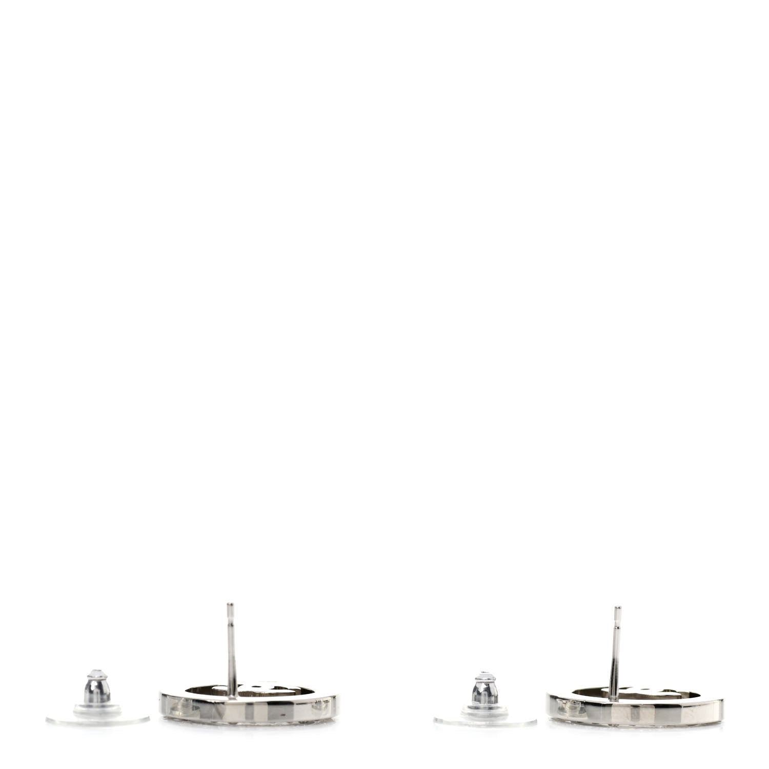 Chanel Crystal CC Round Earrings Silver 3 of 4