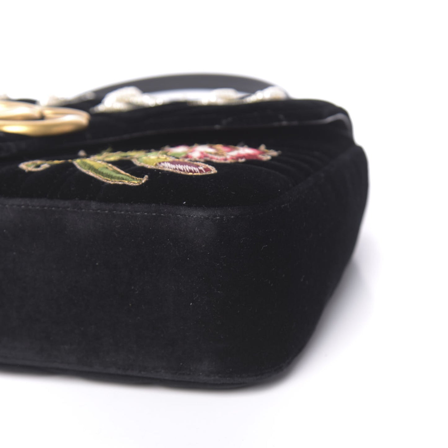 Velvet Matelasse Loved Embroidered Medium GG Marmont Shoulder Bag Black