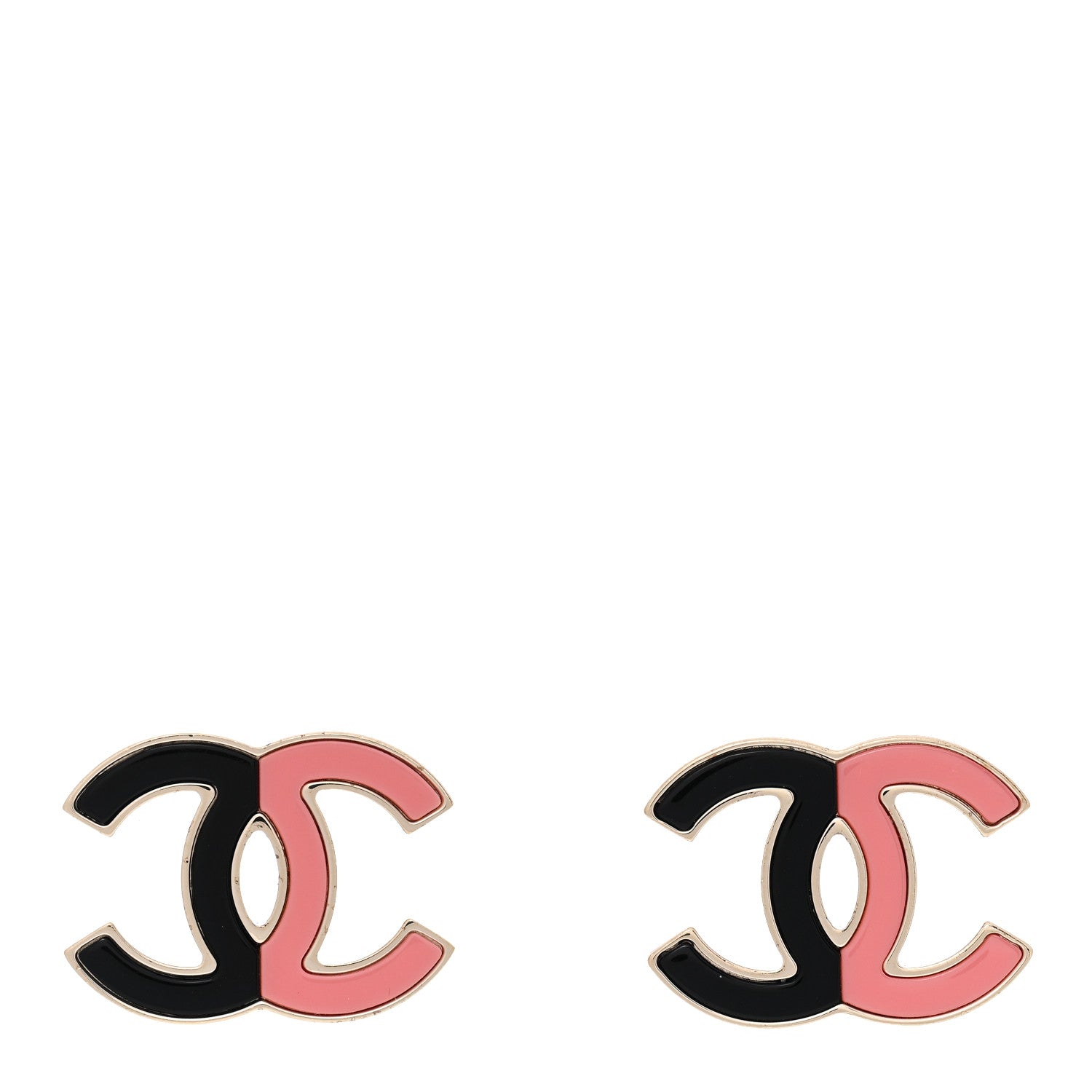 Chanel Enamel Large CC Earrings Black Pink 1 of 5