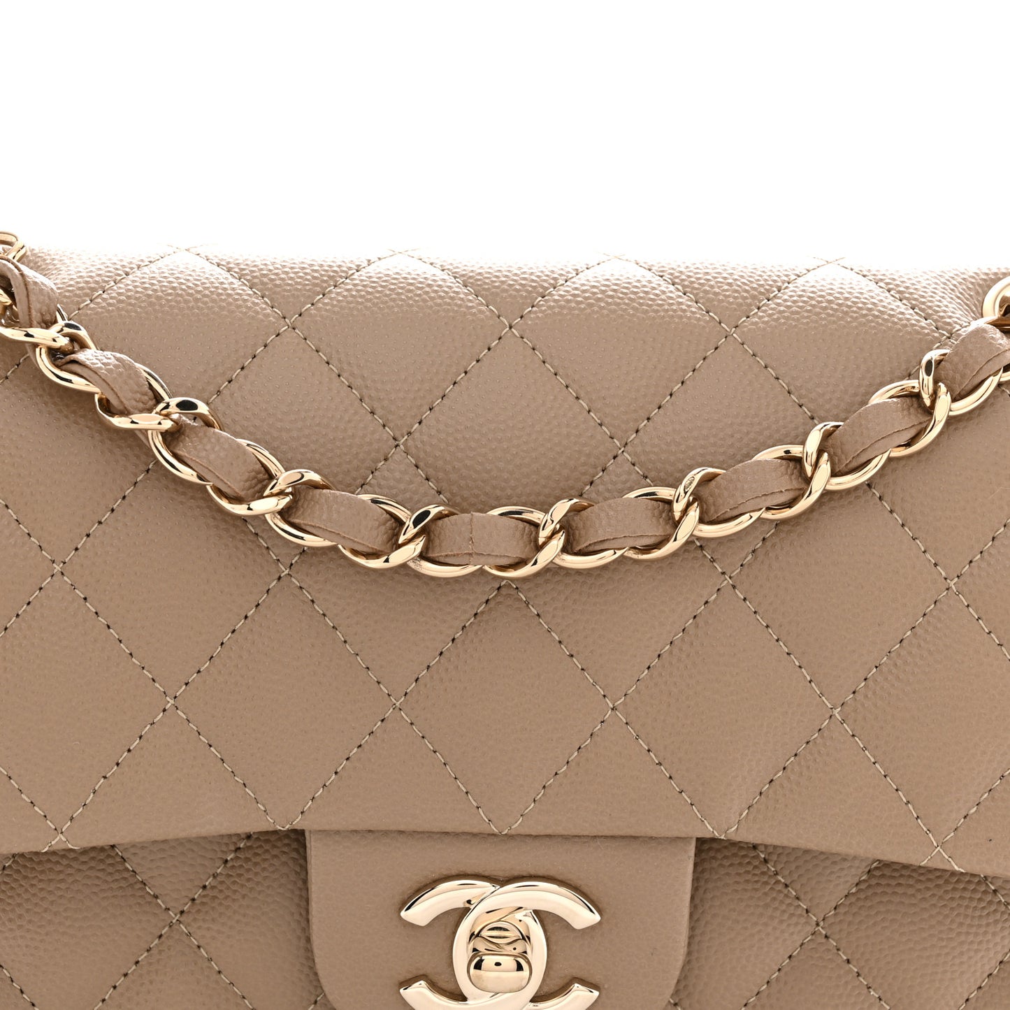 Caviar Quilted Small Double Flap Dark Beige