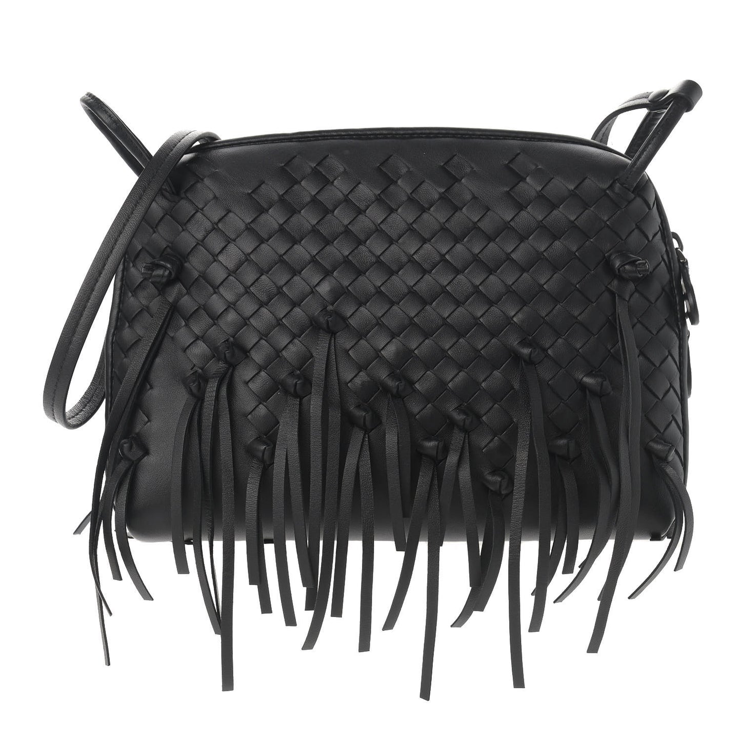 Nappa Intrecciato Fringe Nodini Crossbody Messenger Black