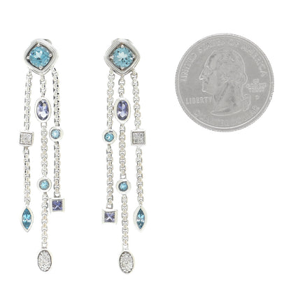 David Yurman Sterling Silver Diamond Blue Topaz Iolite Confetti 3 Row Tassel Earrings 2 of 5