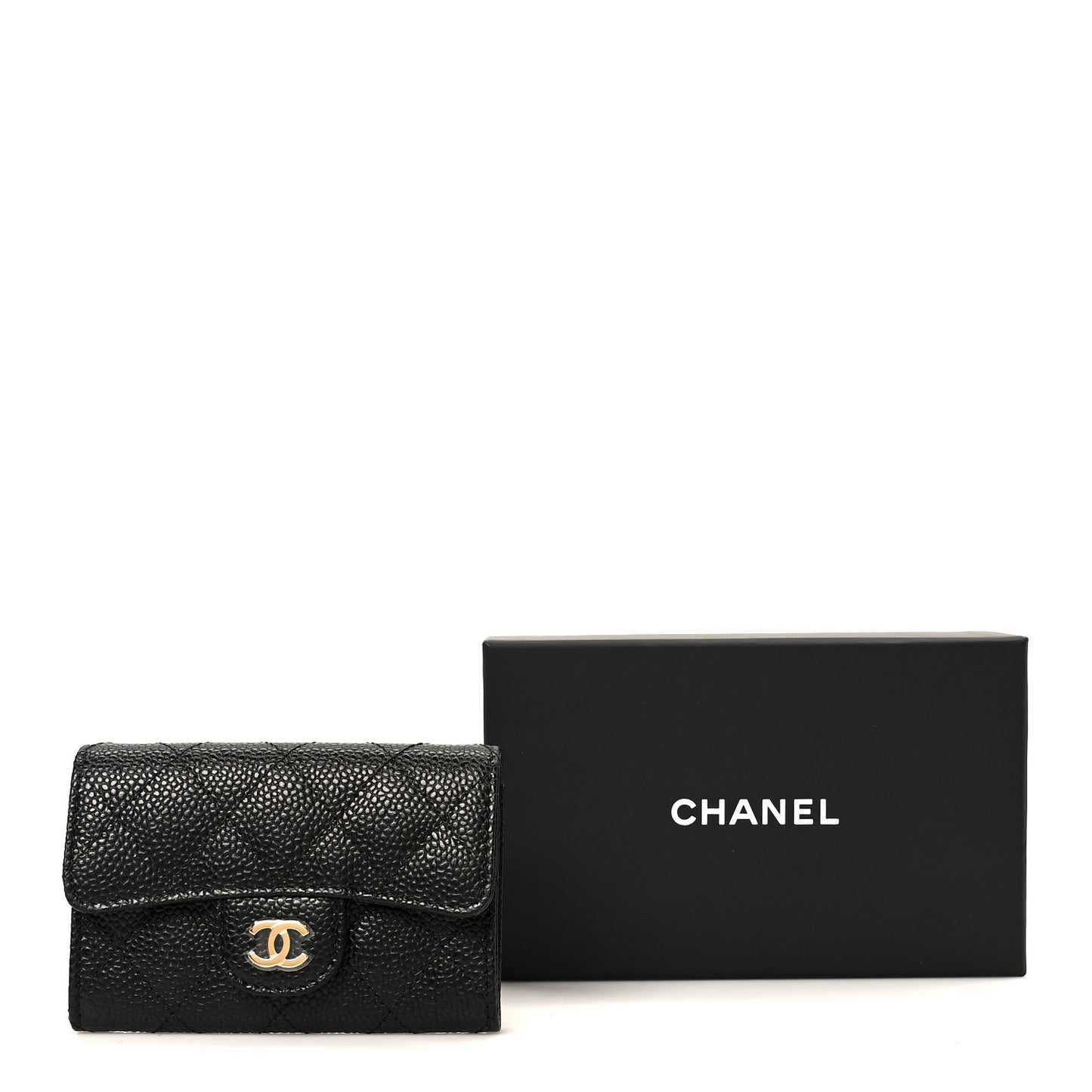 Caviar Quilted Flap Card Holder Black