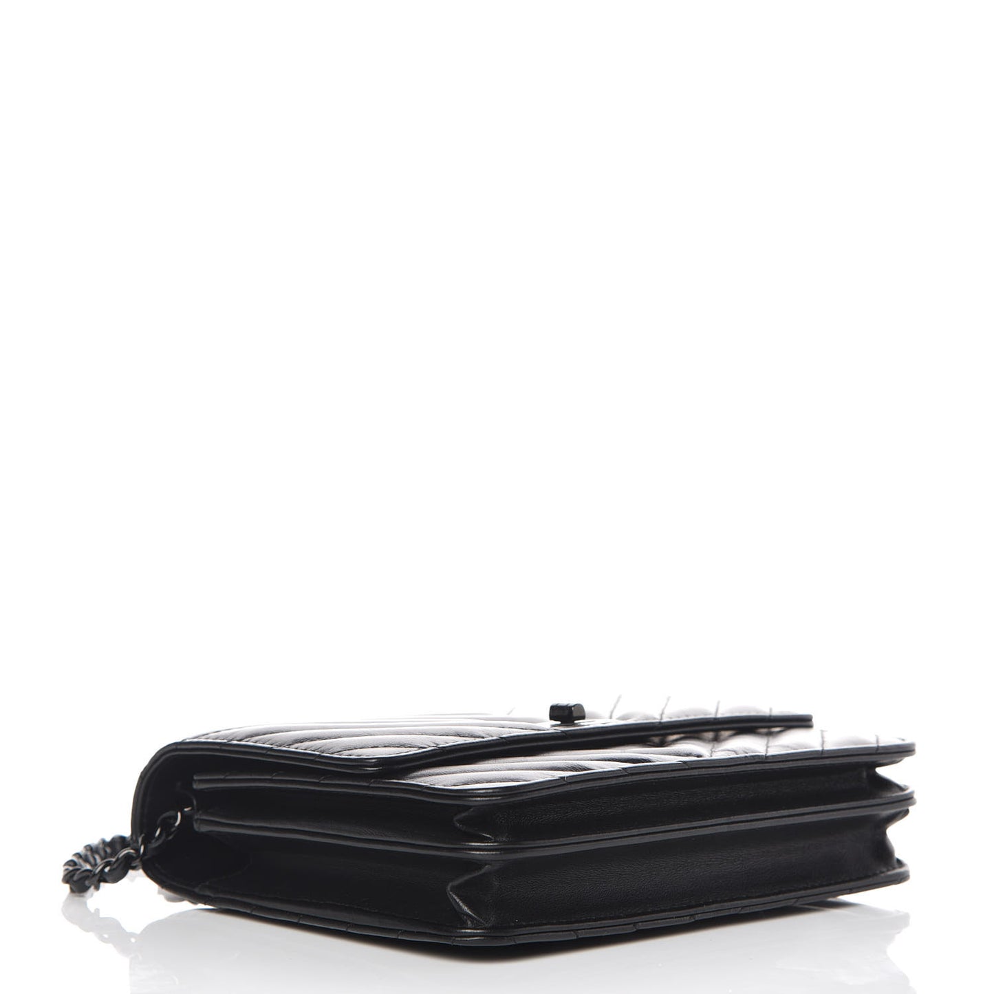 Aged Calfskin Chevron Quilted Reissue 2.55 Square Wallet On Chain WOC So Black