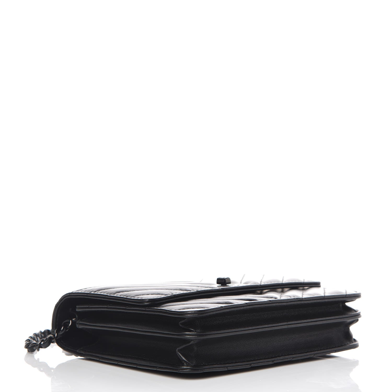 Chanel Aged Calfskin Chevron Quilted Reissue 2.55 Square Wallet On Chain WOC So Black 4 of 10