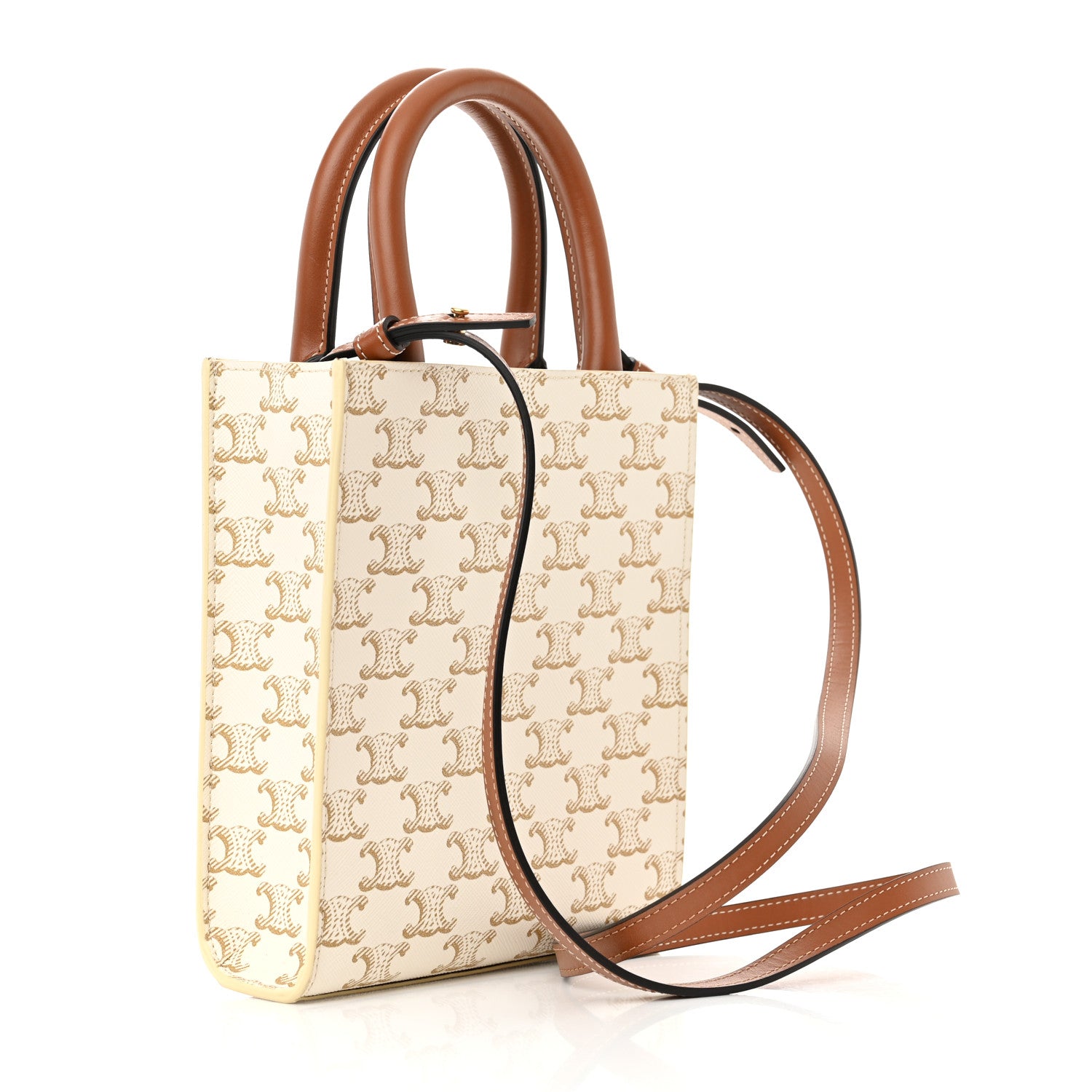 Celine Triomphe Canvas Calfskin Mini Vertical Cabas White 3 of 8