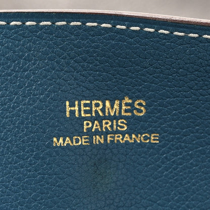Hermes Taurillon Clemence Double Sens 45 Reversible Tote Bleu Izmir Etain 9 of 19