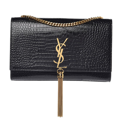 Saint Laurent Calfskin Crocodile Embossed Medium Classic Monogram Kate Tassel Satchel Black 1 of 9