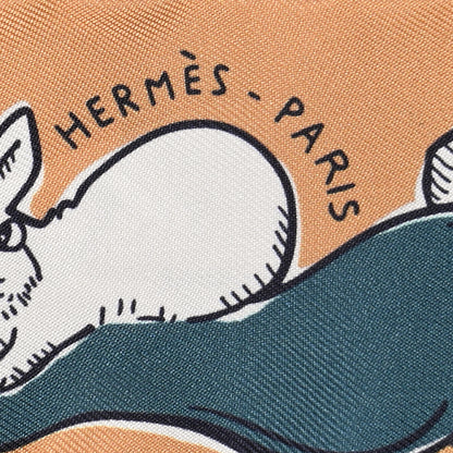 Hermes Silk Mille Et Un Lapins Twilly Beige Dore Abricot White 2 of 4