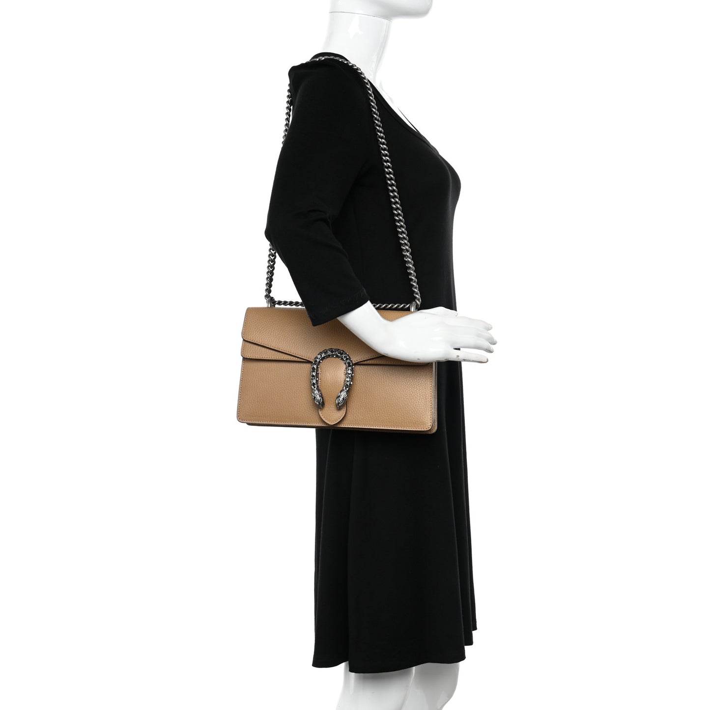 Dollar Calfskin Crystal Small Dionysus Shoulder Bag Natural Tan Black Diamond
