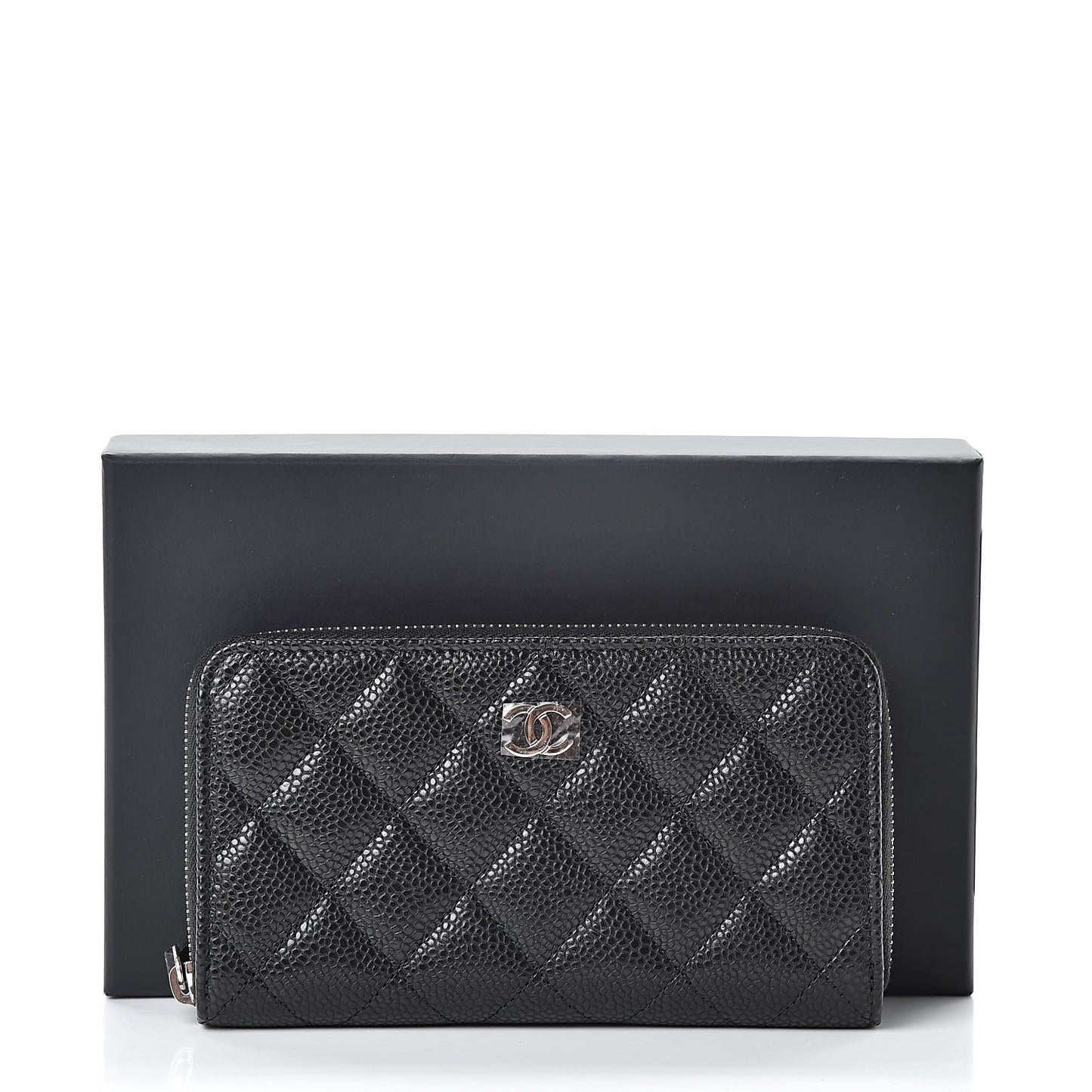 Caviar Quilted Small Zip Around Wallet Black