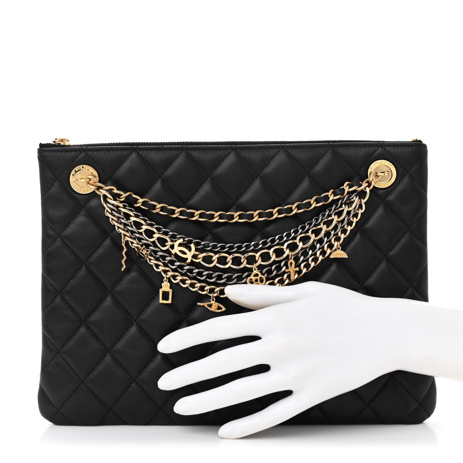 Chanel Lambskin Quilted Egyptian Amulet Zipped Pouch Black 2 of 8