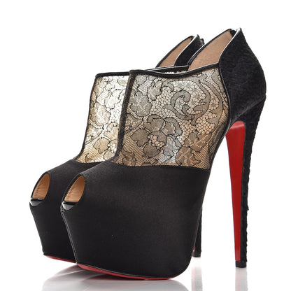 Christian Louboutin Satin Lace Chantilly Astrakan Aeronotoc 160 Bootie 38 Black 2 of 10