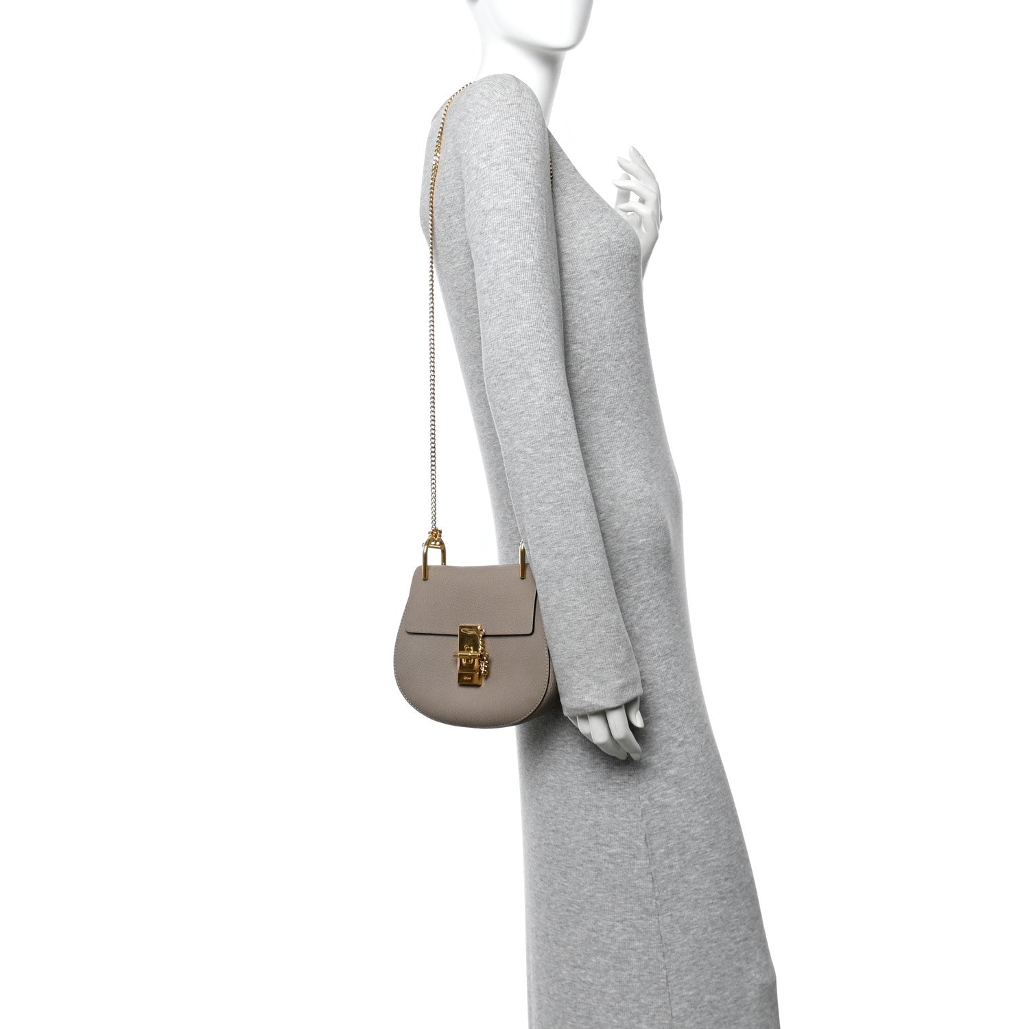 Chloe Grained Lambskin Mini Drew Shoulder Bag Motty Grey 2 of 9