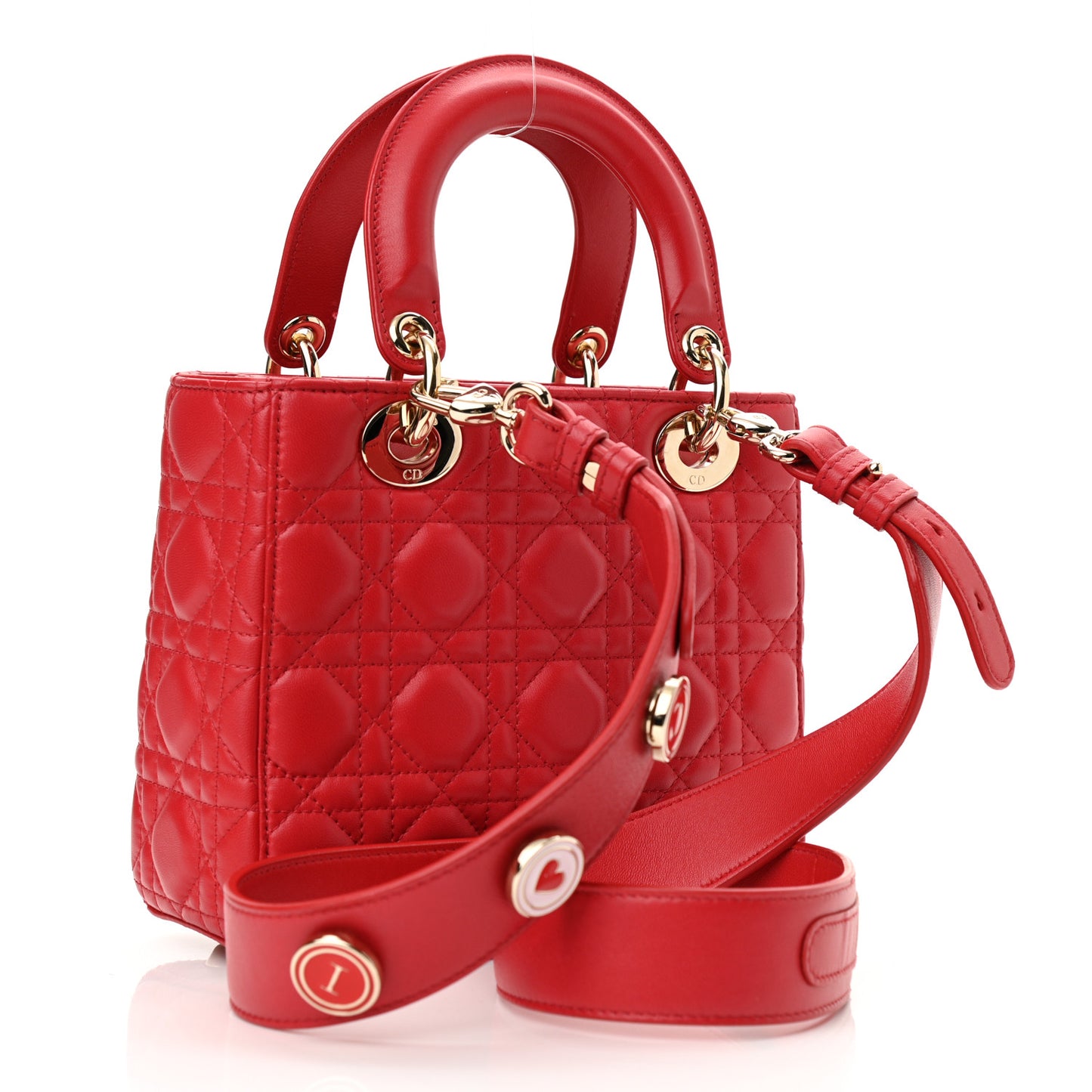 Lambskin Cannage Small Lucky Badges My Lady Dior Red