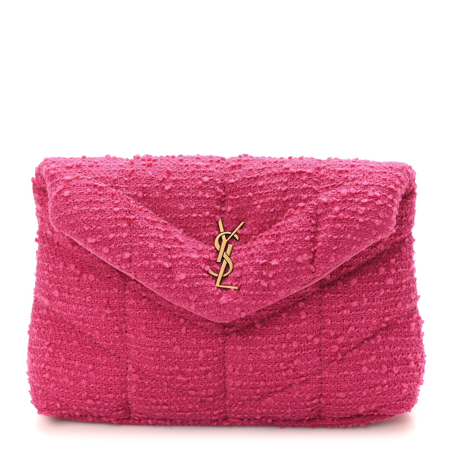 Saint Laurent Boucle Tweed Quilted Loulou Puffer Monogram Pouch