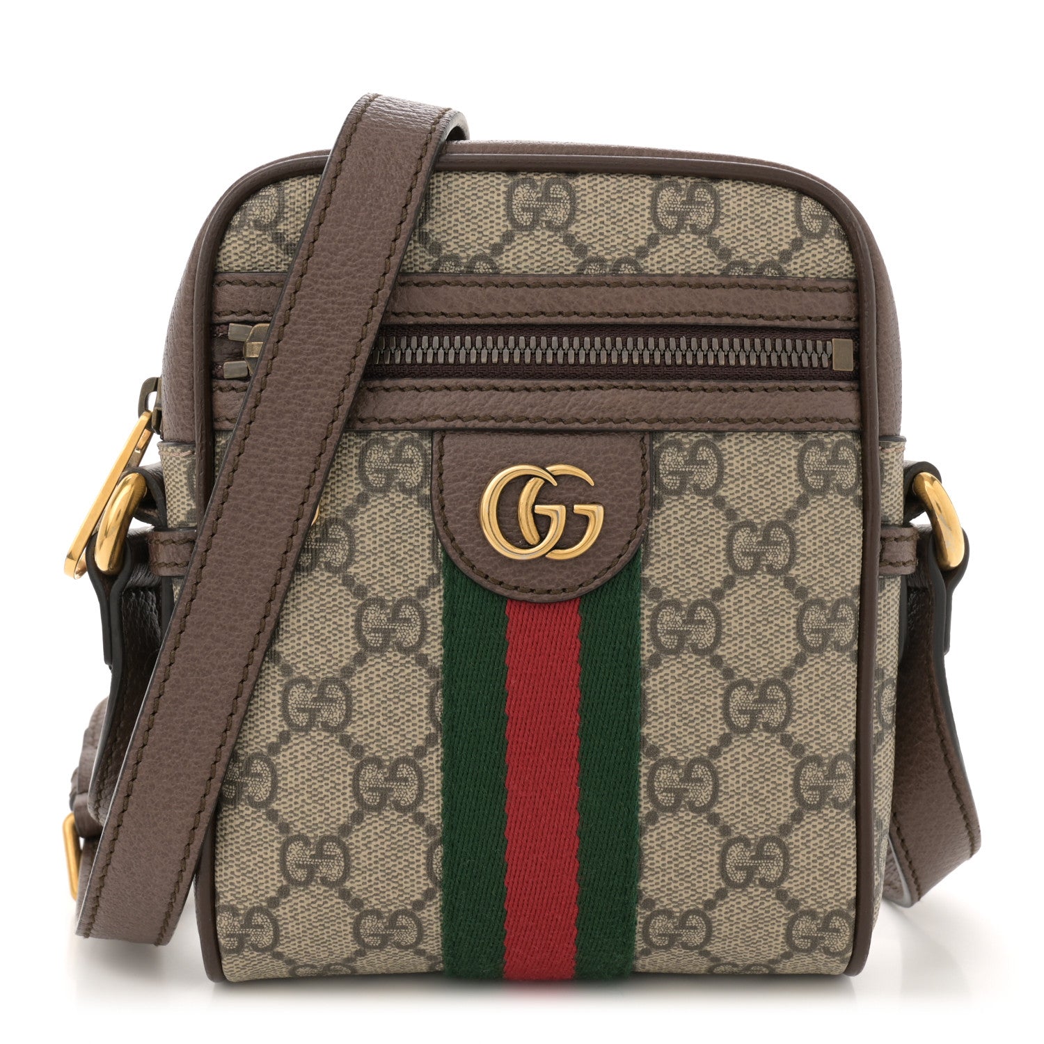 Gucci GG Supreme Monogram Web Mini Ophidia Messenger Brown 1 of 12