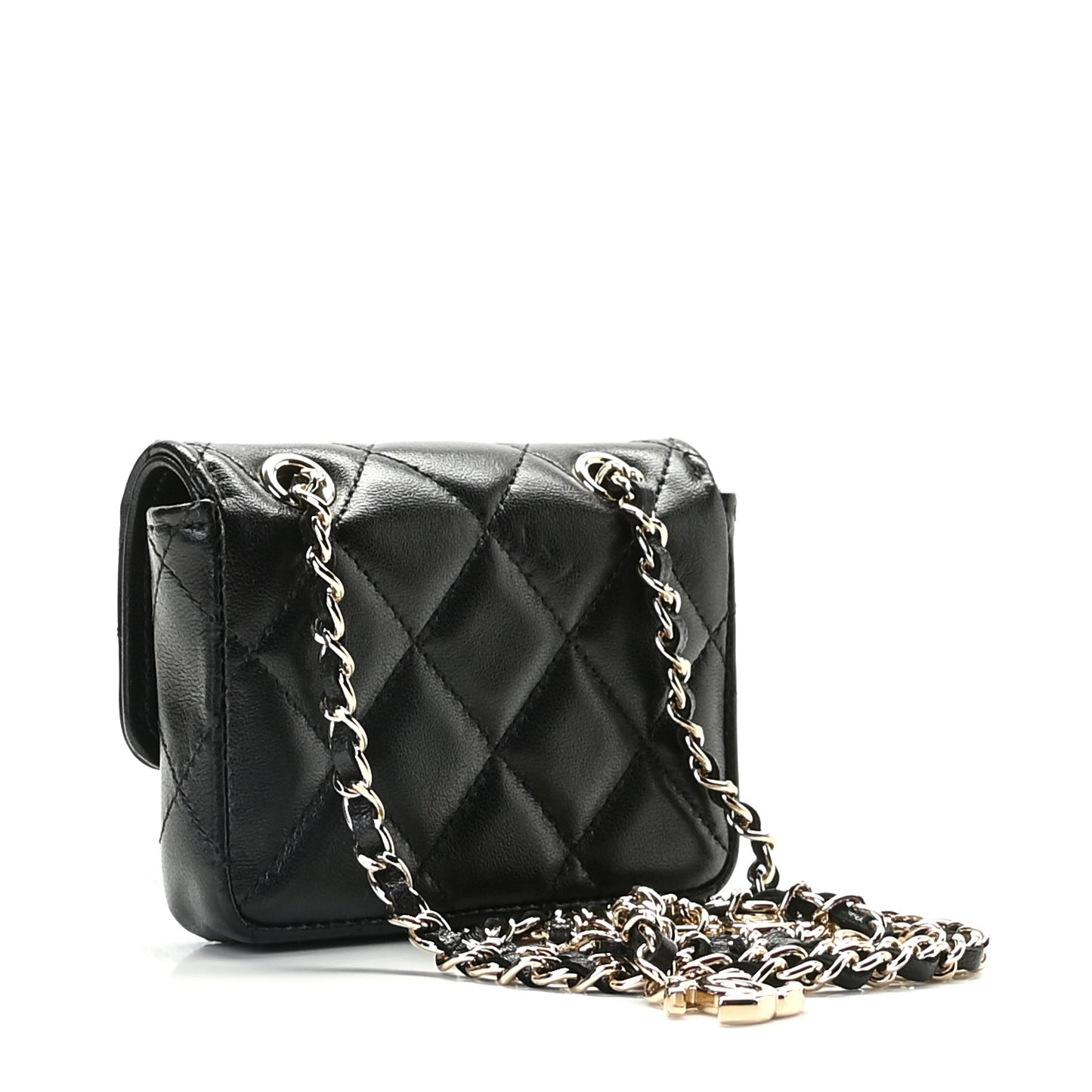 Lambskin Quilted Chain Belt Bag Black