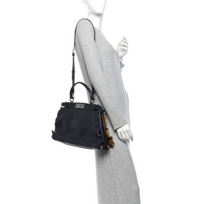 Fendi Vitello Seta Waves Bi-Color Medium Peekaboo Iconic Satchel Blue Notte Mostarda 2 of 10