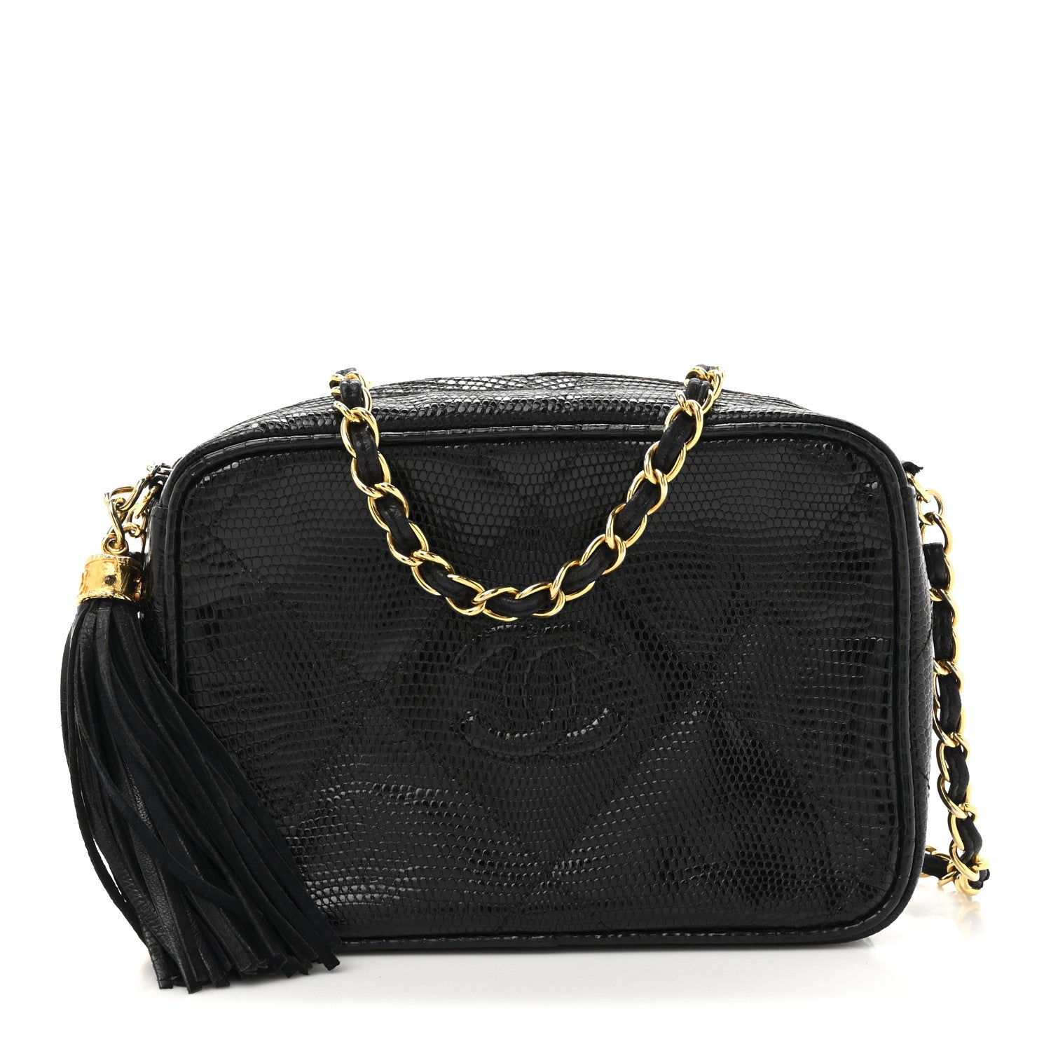 Chanel Lizard Quilted Small Tassel Camera Case Black 1 of 15