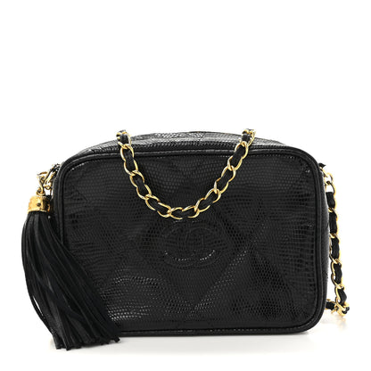 Chanel Lizard Quilted Small Tassel Camera Case Black 1 of 15
