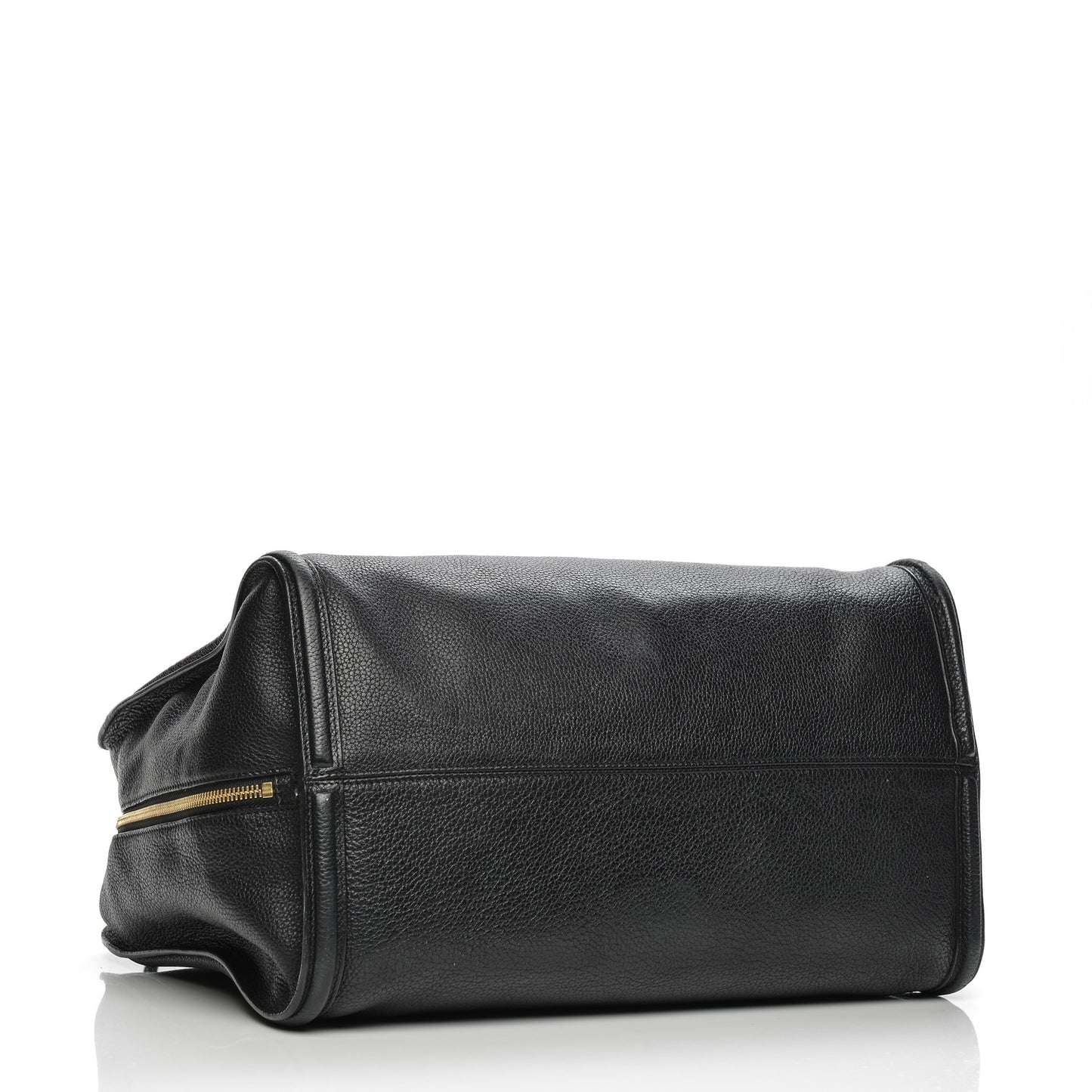 Pebbled Calfskin Large Skull Padlock Zip Around Tote Black