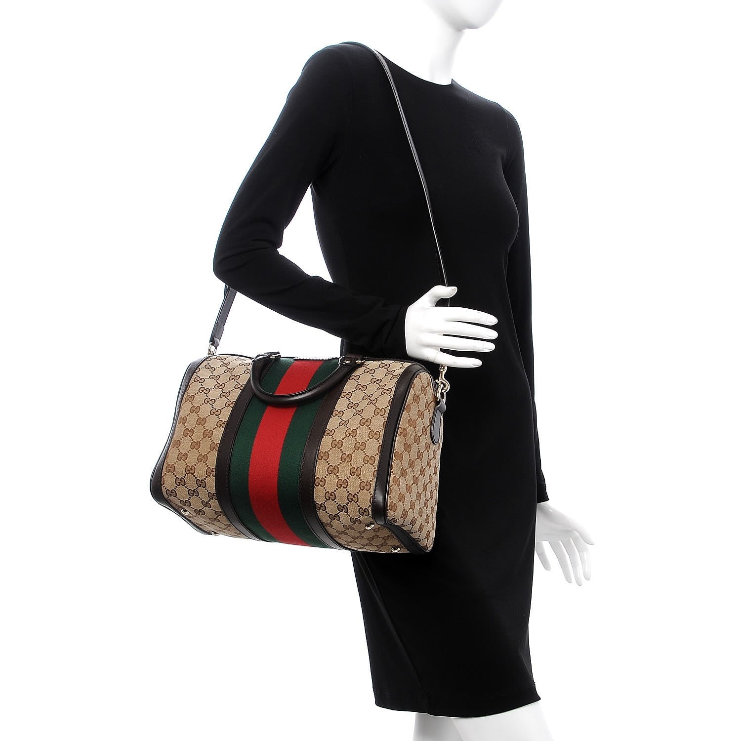 Gucci Monogram Vintage Web Medium Boston Dark Brown 2 of 14