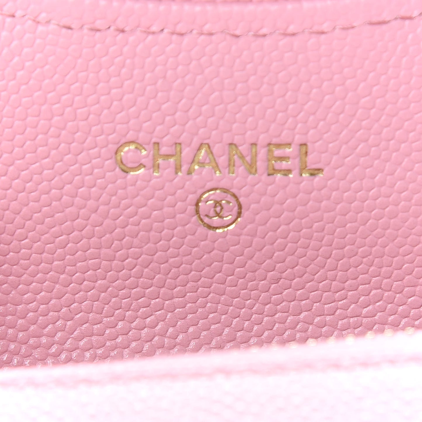 Caviar Quilted Flap Zip Card Holder On Chain Pink