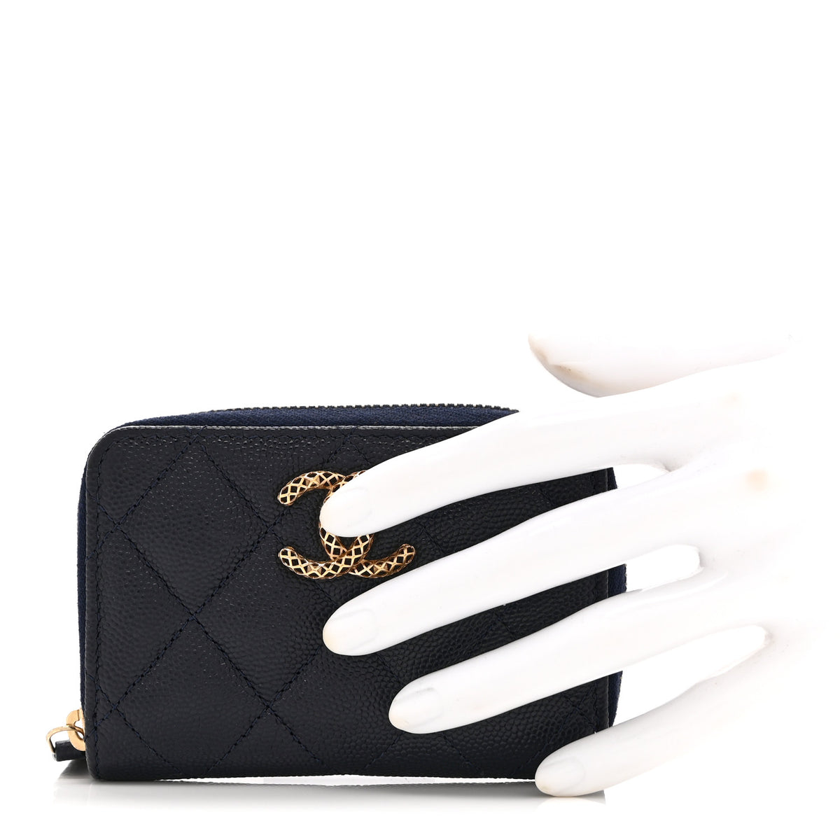 Caviar Quilted Perforated CC Zip Coin Purse  Navy