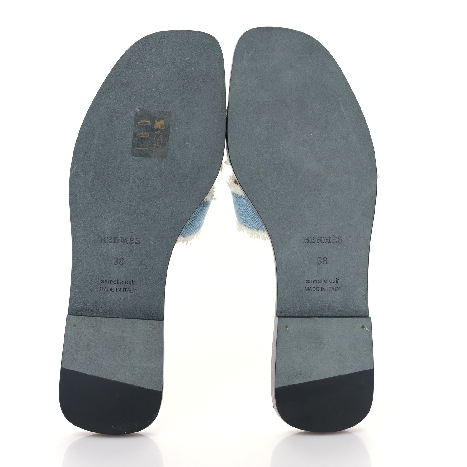 Hermes Denim Oran Fringe Sandals 38 Bleu Clair 5 of 9