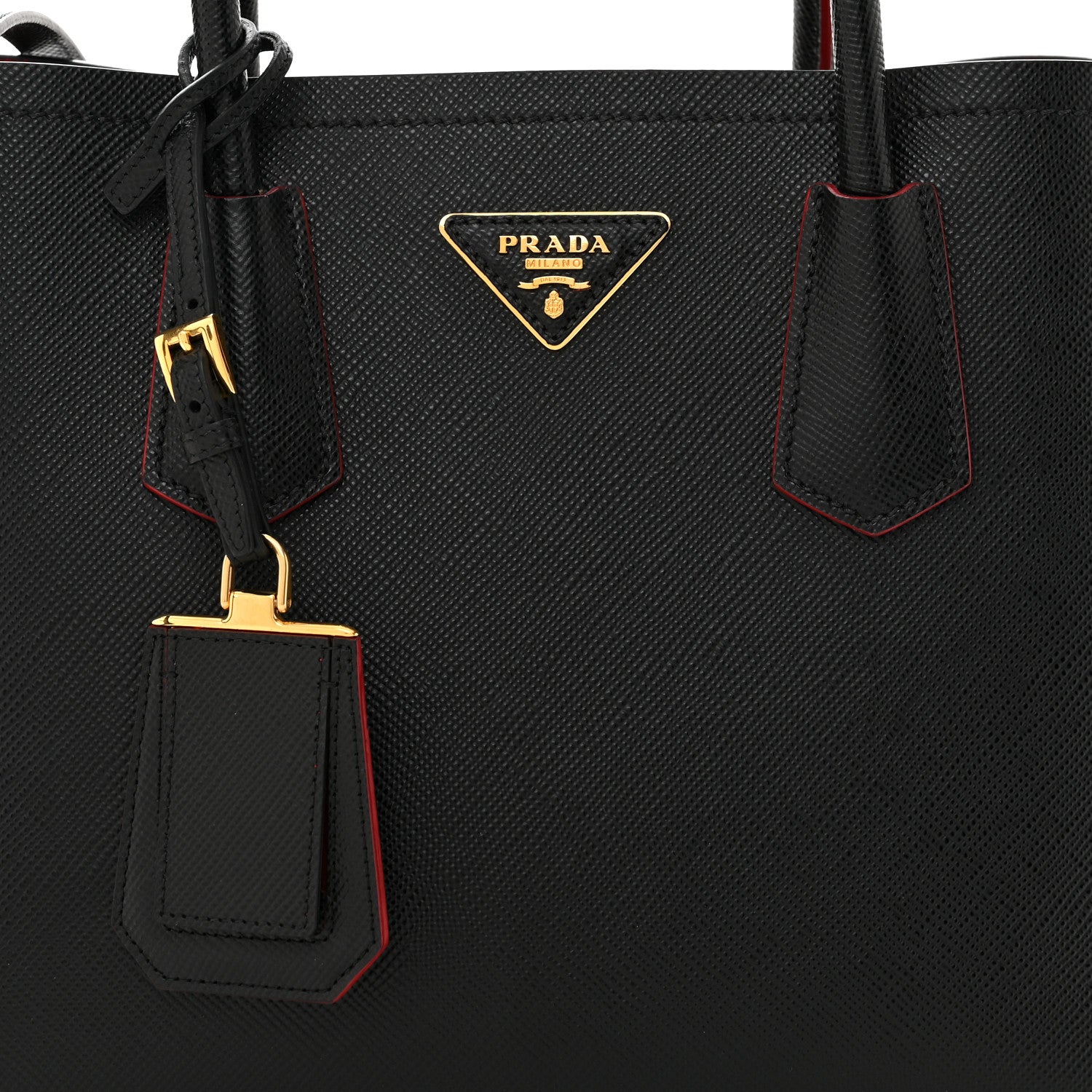 Prada Saffiano Cuir Small Double Bag Black Fuoco 8 of 12