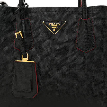 Prada Saffiano Cuir Small Double Bag Black Fuoco 8 of 12