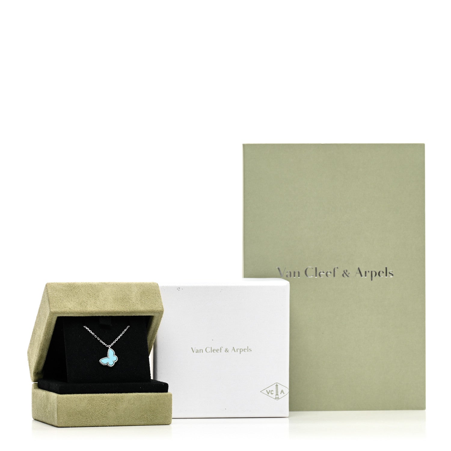 Van Cleef & Arpels 18K White Gold Turquoise Sweet Alhambra Butterfly Pendant Necklace 5 of 5
