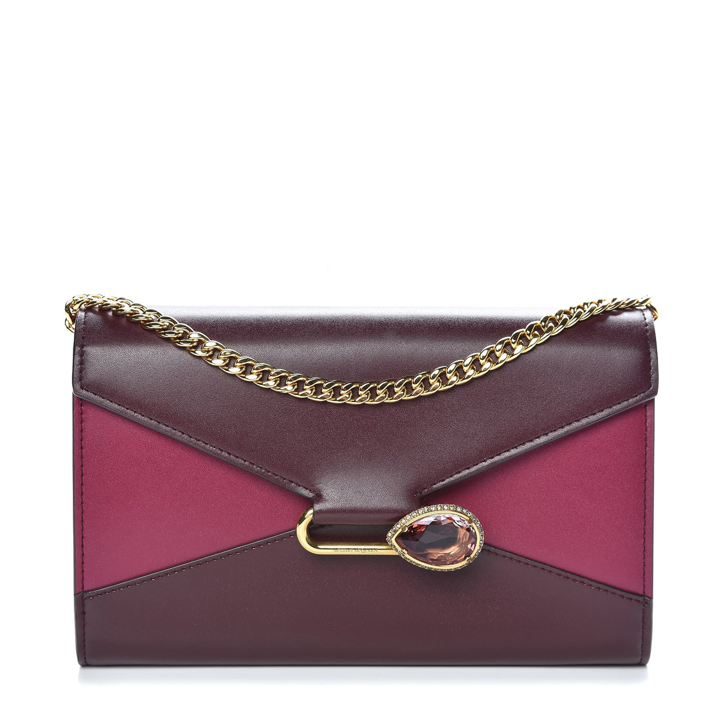 Calfskin Crystal Pin Envelope Wallet On Chain Red