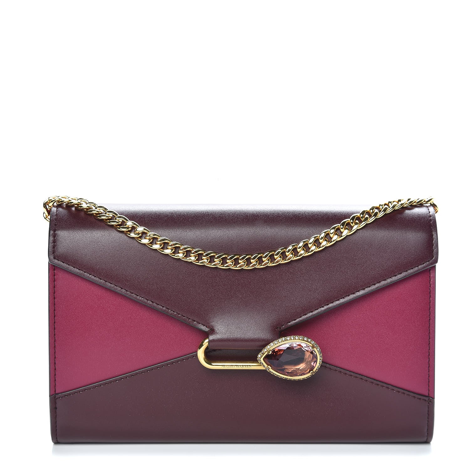 Alexander McQueen Calfskin Crystal Pin Envelope Wallet On Chain Red 1 of 9