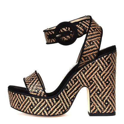 Jimmy Choo Woven Raffia Aimee 125 Platform Sandals 38.5 Black 1 of 7