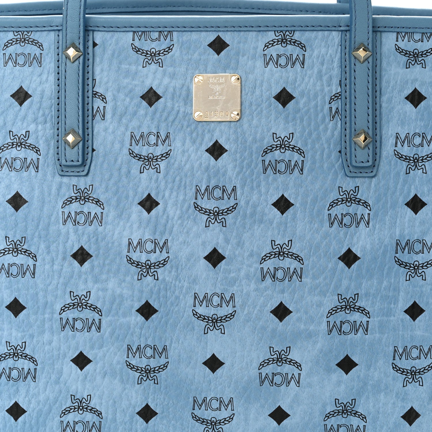 MCM Visetos Medium Anya Zip Top Shopper Tote Blue 7 of 11