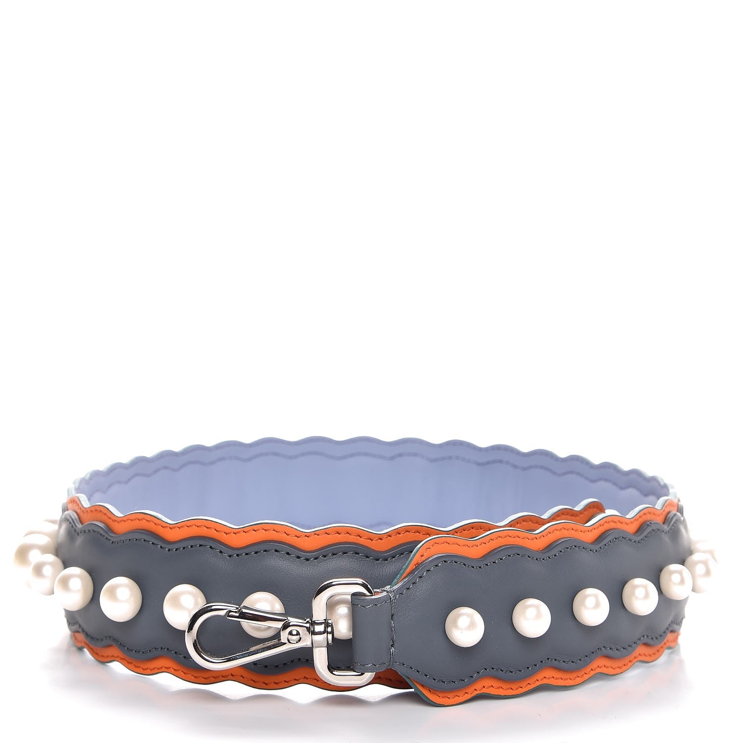 Fendi Vitello Century Pearl Tri-Color Scalloped Studded Strap You Tempesta Papaya Sky 1 of 5