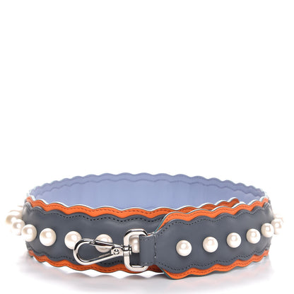 Fendi Vitello Century Pearl Tri-Color Scalloped Studded Strap You Tempesta Papaya Sky 1 of 5