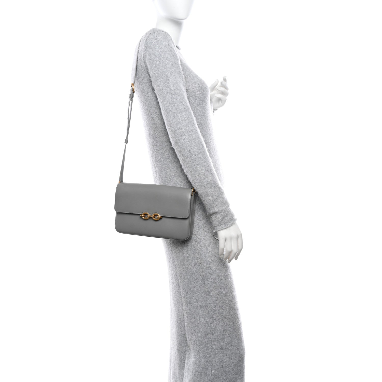 Saint Laurent Smooth Calfskin Le Maillon Satchel Grey 2 of 15