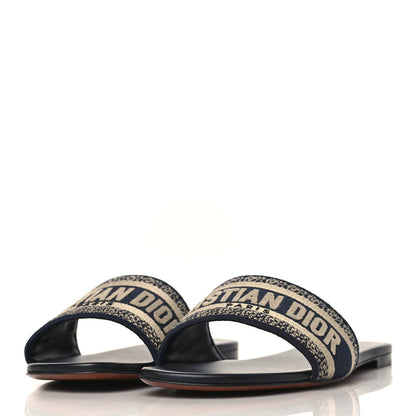 Christian Dior Canvas Embroidered Dway Mules Slide Sandals 41 Deep Blue 3 of 9