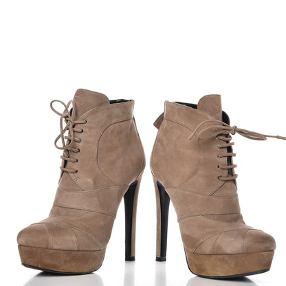 Prada Suede Lace Up Platform Ankle Boots 37.5 Taupe 6 of 13