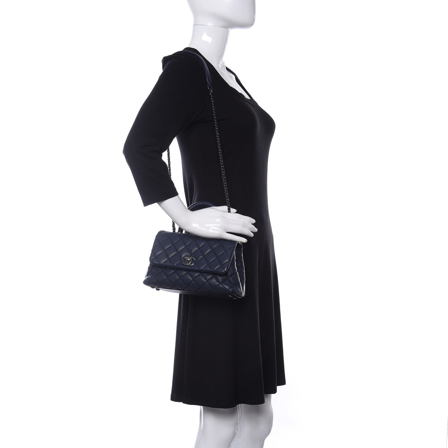 Caviar Quilted Mini Coco Handle Flap Navy Blue