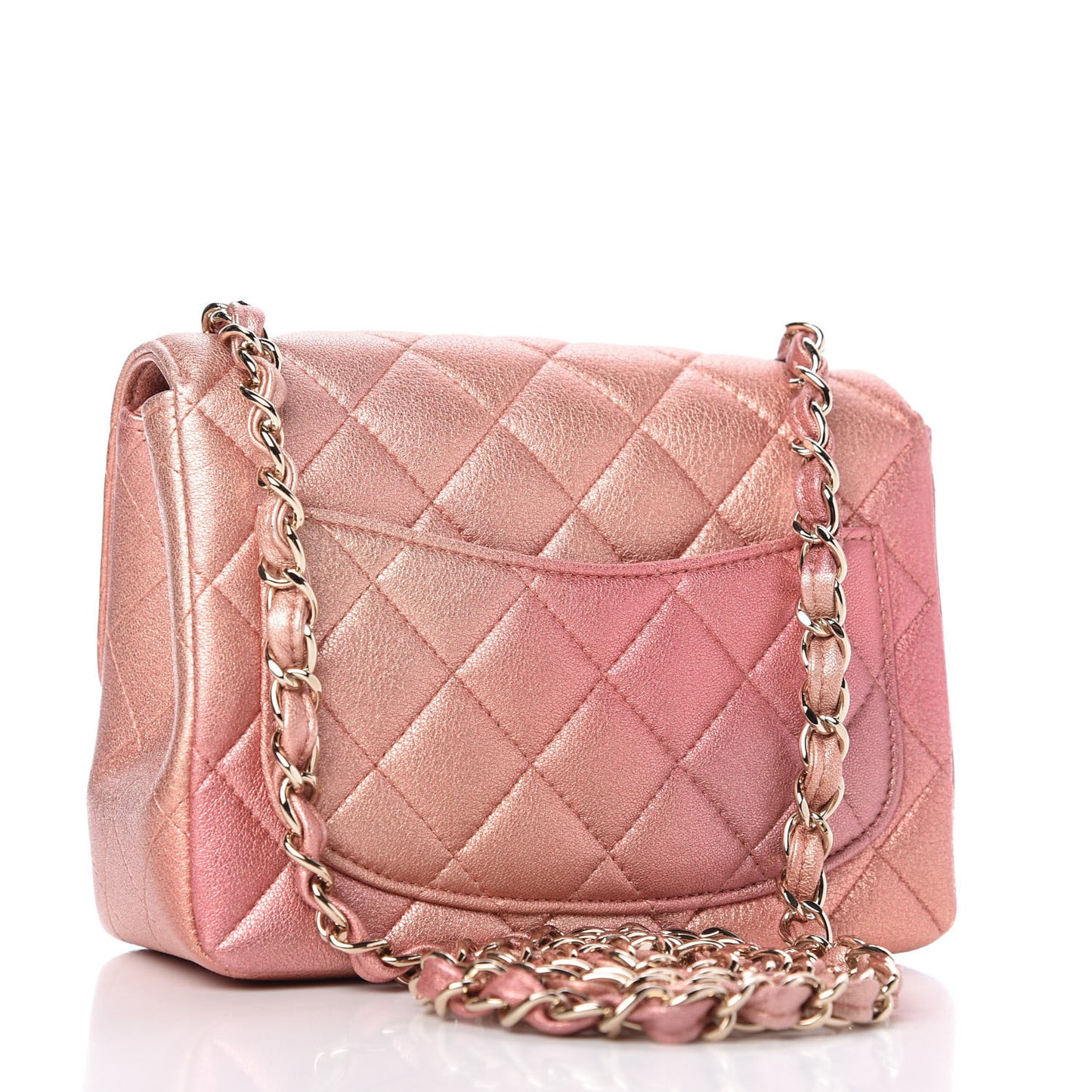 Metallic Lambskin Quilted Ombre Mini Square Flap Pink