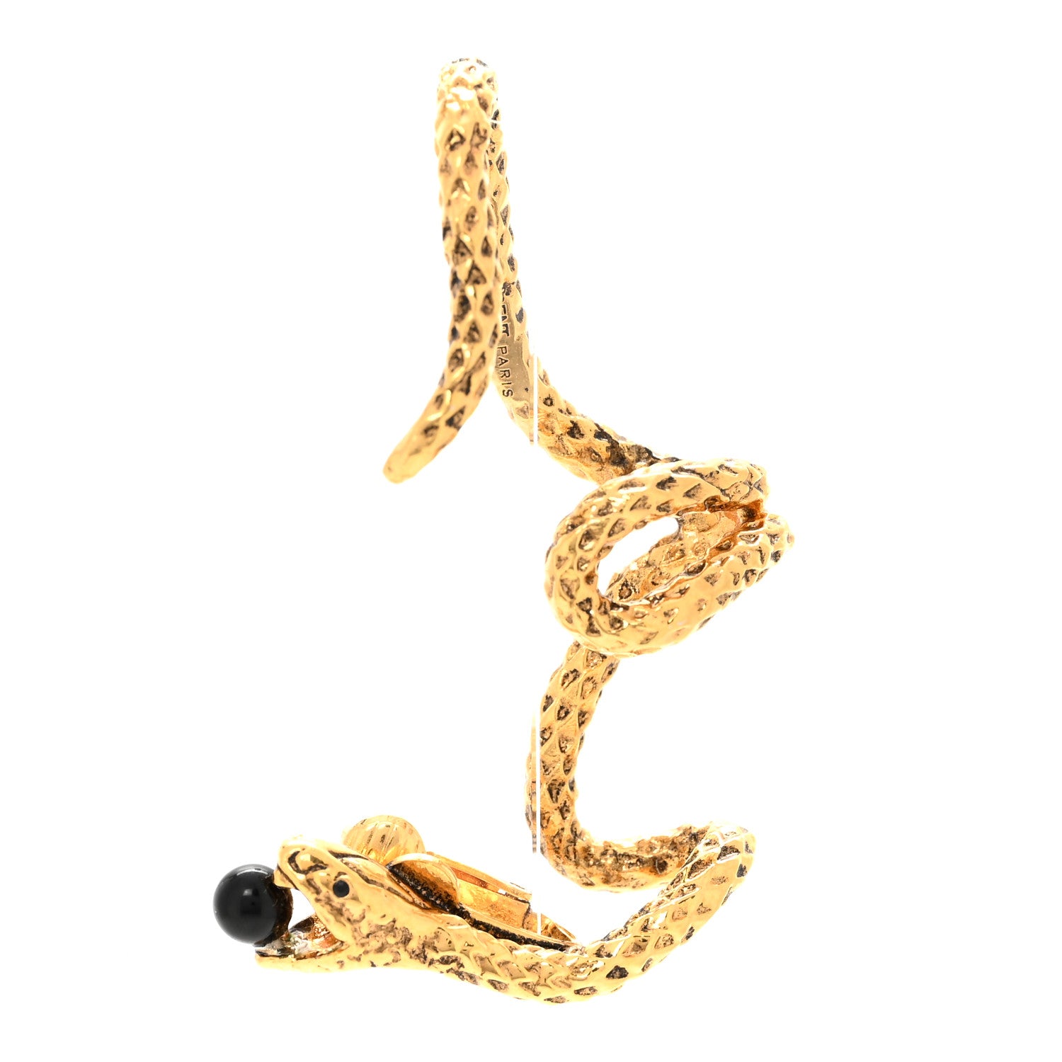 Saint Laurent Metal Resin Snake Ear Cuff Earring Gold Black 1 of 4