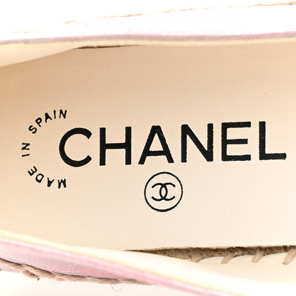 Chanel Laminated Lambskin Grosgrain Embroidered CC Espadrilles 39 Pink Silver Black 6 of 8