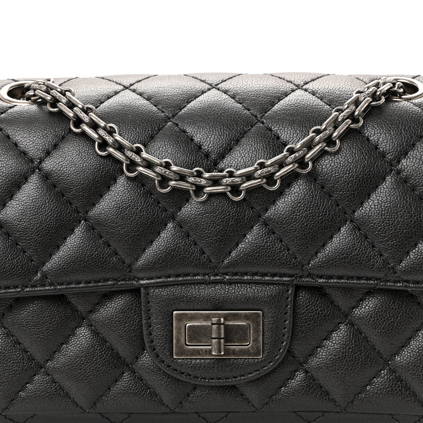 Goatskin Quilted 2.55 Reissue Mini Flap Dark Silver