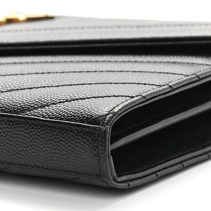 Saint Laurent Grain De Poudre Matelasse Chevron Monogram Chain Wallet Black 8 of 9