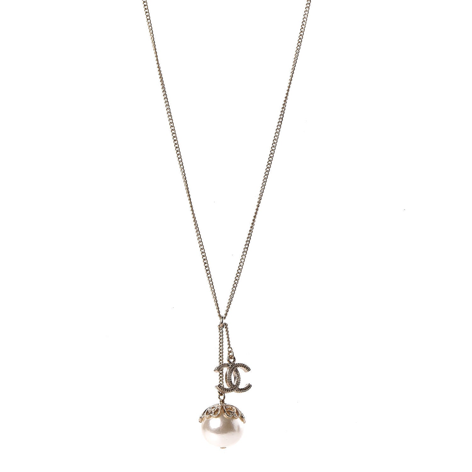 Chanel Pearl CC Lucky Charms Drop Necklace Gold 1 of 6