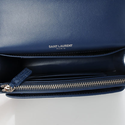 Saint Laurent Calfskin Crocodile Embossed Monogram Sunset Chain Wallet Denim 6 of 8